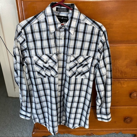 Beverly Hills Polo Club Button Down Long Sleeve Dress Shirt, Plaid - Picture 1 of 3